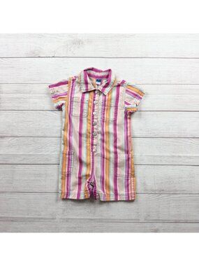 Old Navy Girls Striped Short Sleeve Button Up Romper Multicolor Cotton 2T
